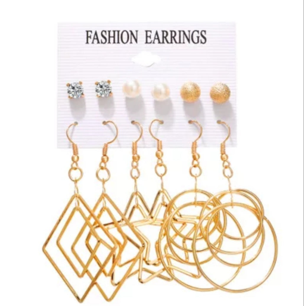 Geometric Drops n Studs Earrings